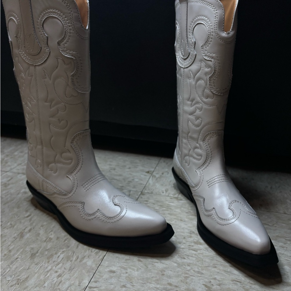Ganni Mid Shaft Embroidered Western Boots